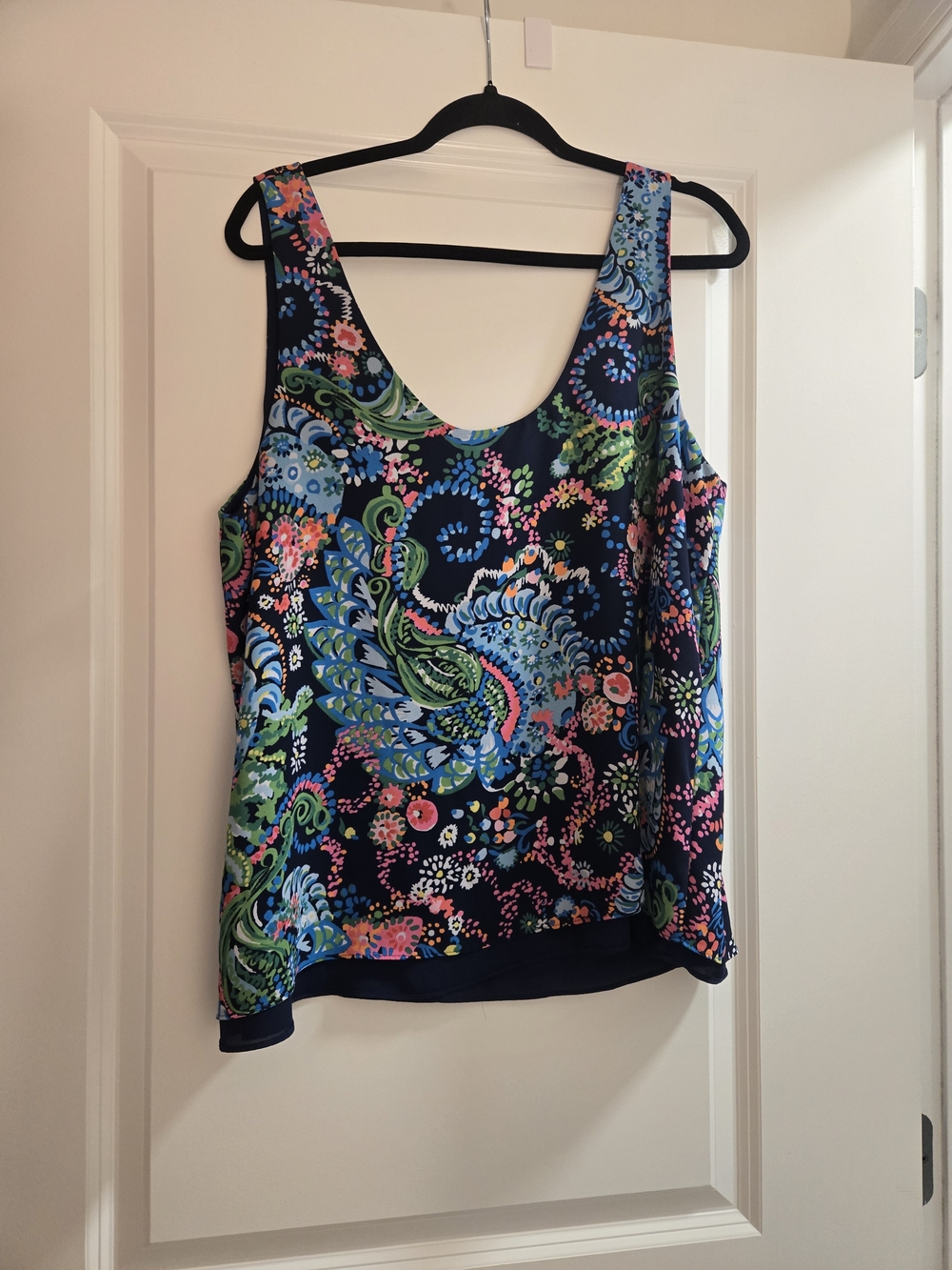 Women’s Floral Paisley Navy Tank Top - Blue Green Pink